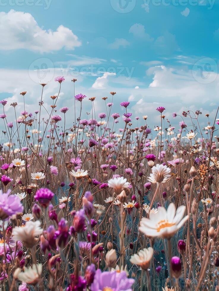 Wildflowers Blooming Under a Blue Sky photo