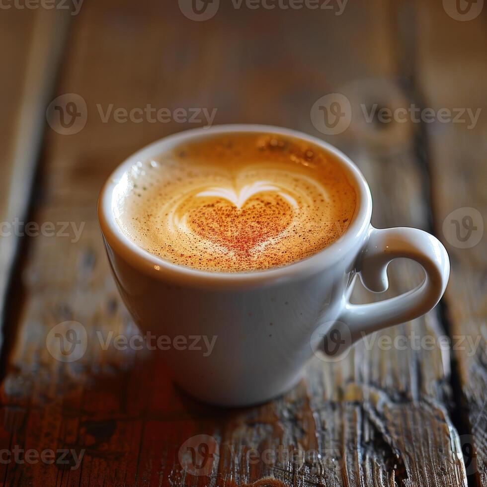 Heart-Shaped Latte on Rustic Table photo