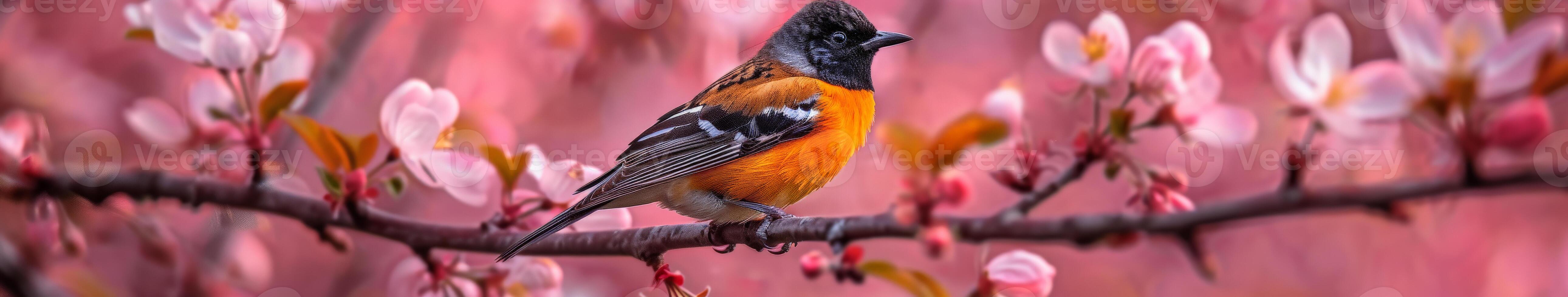 Bird on Apple Blossom Branch photo