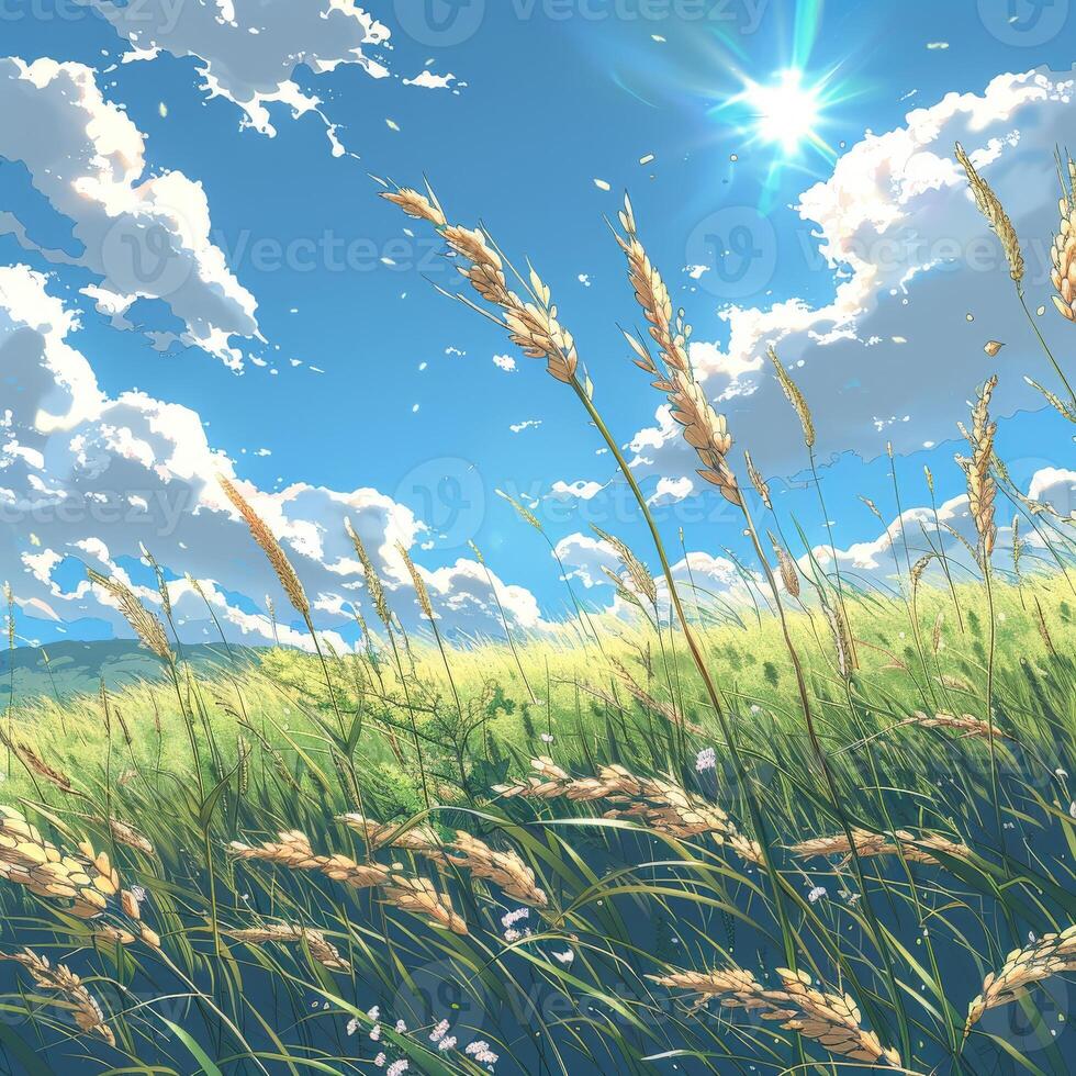 Golden Wheat Field Under A Sunny Sky photo