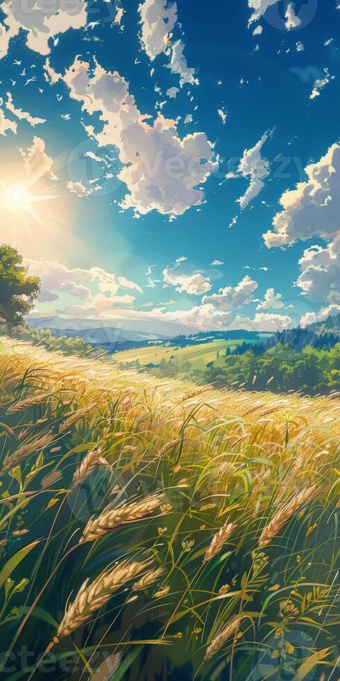 Golden Wheat Field Under A Sunny Summer Sky photo
