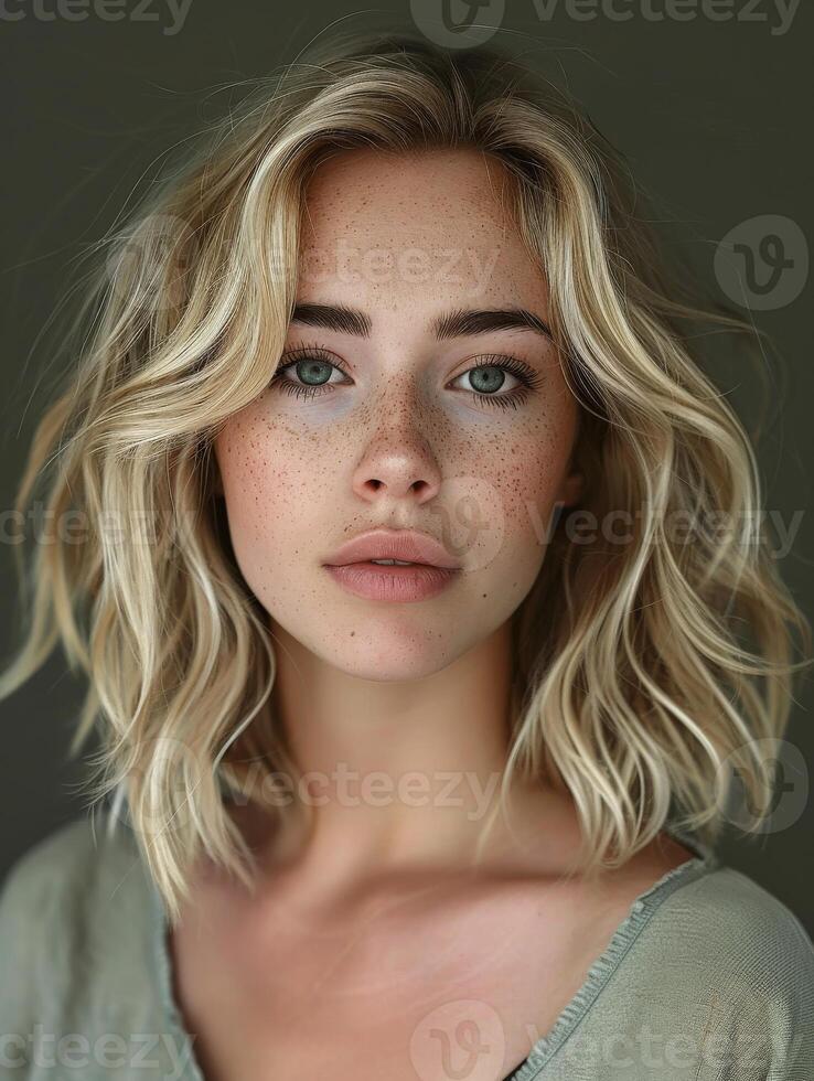 Portrait of a Young Woman With Blonde Wavy Hair photo