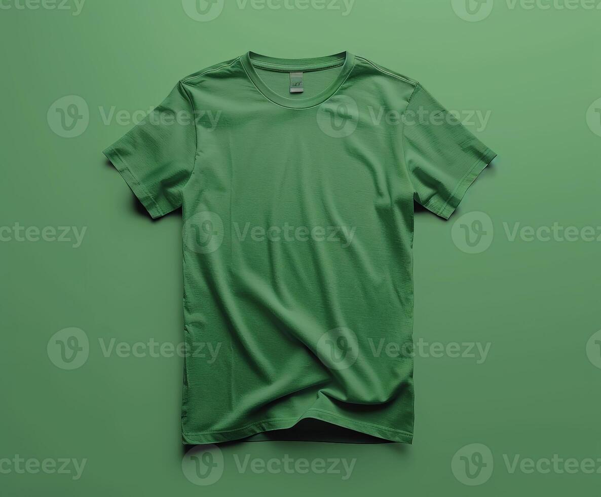 Green T-Shirt Mockup on a Green Background photo