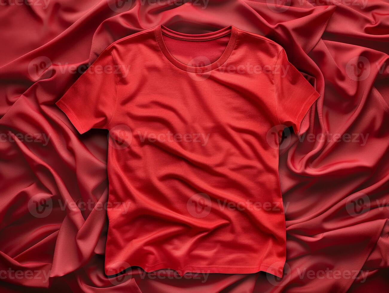 Red T-Shirt Lying on Red Fabric Background photo