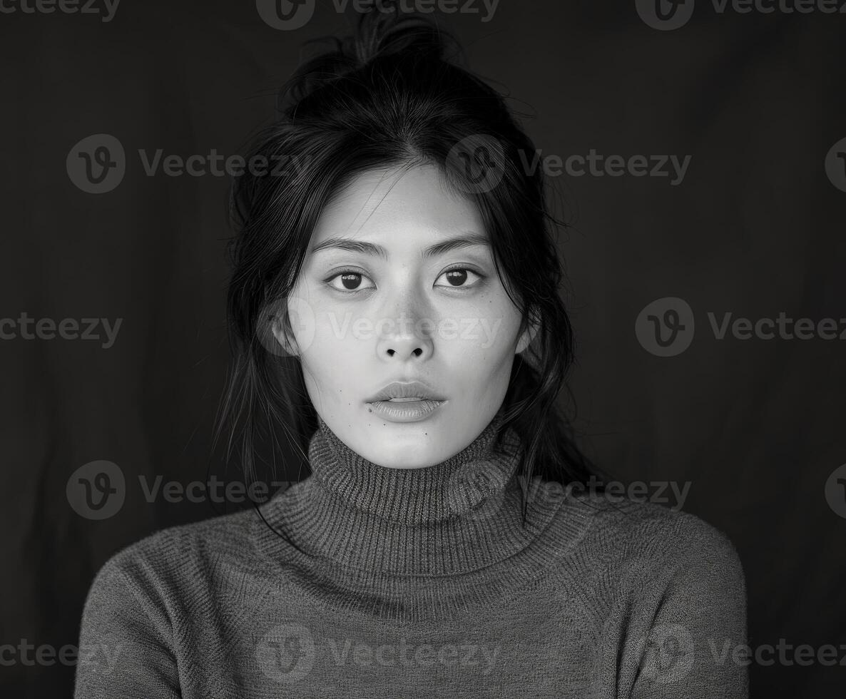 Asian Woman in Black and White photo