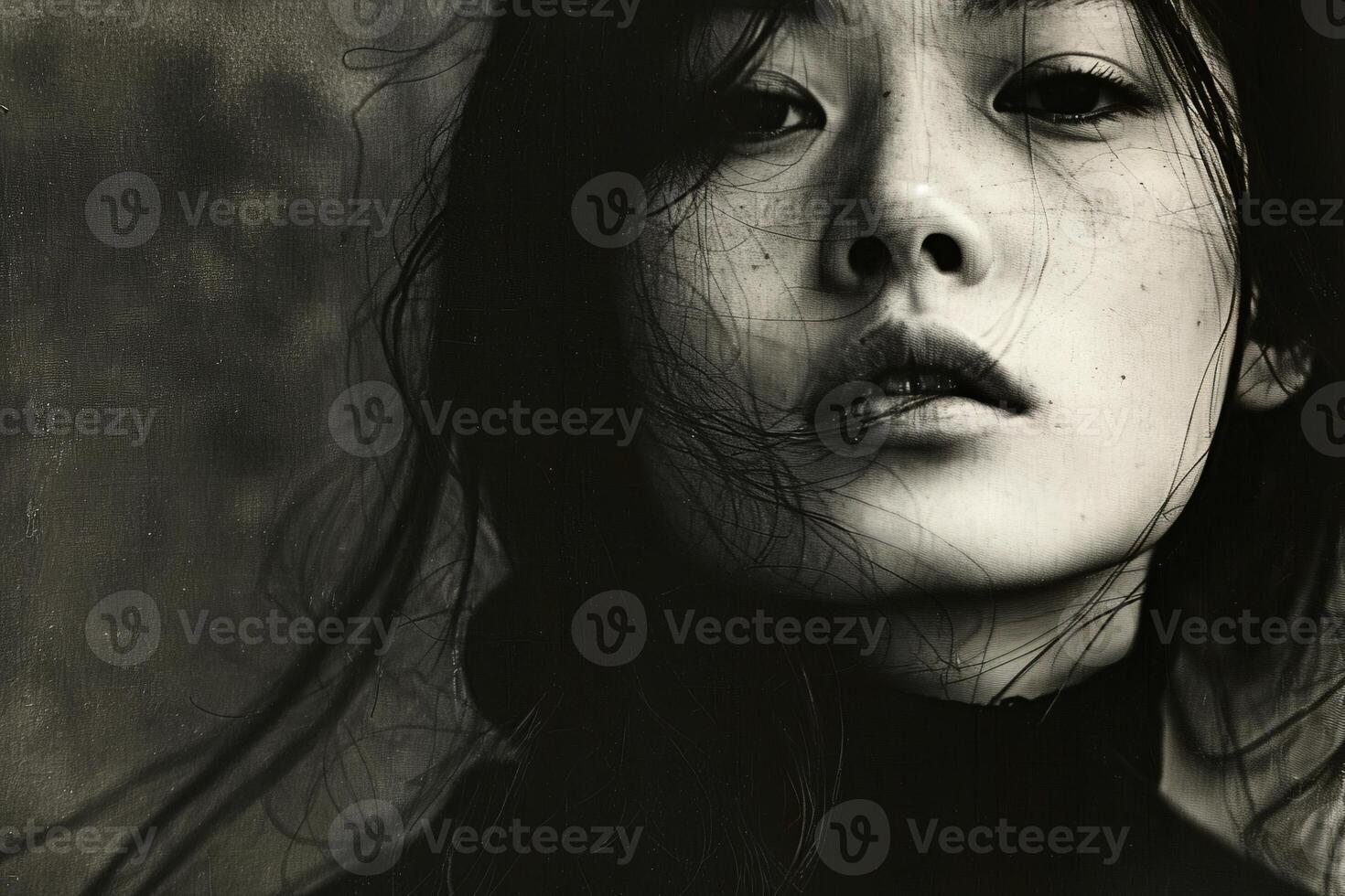 Asian Womans Black and White Portrait photo