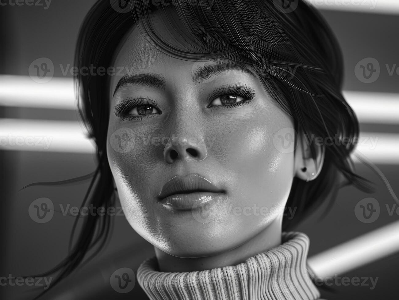 Asian Woman in Black and White photo