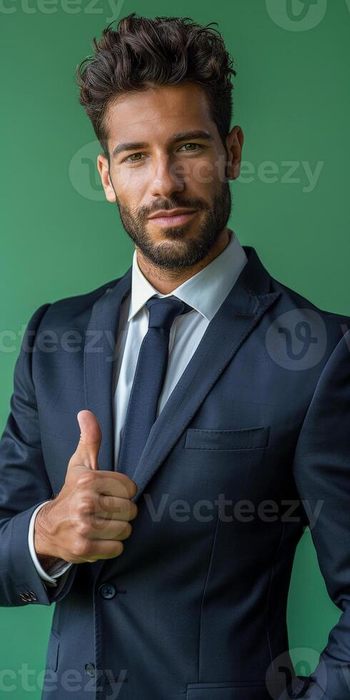 Businessman in Suit Giving Thumbs Up photo