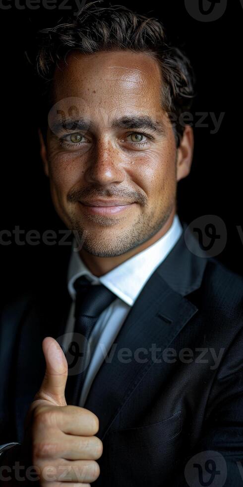 Businessman in Suit Giving Thumbs Up photo