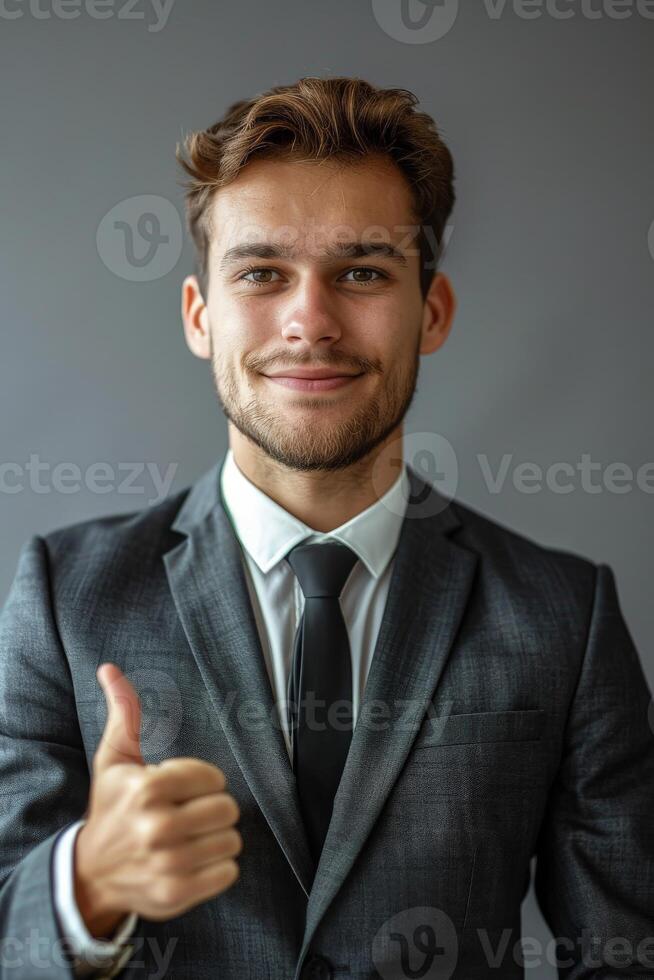 Businessman in Suit Giving Thumbs Up photo