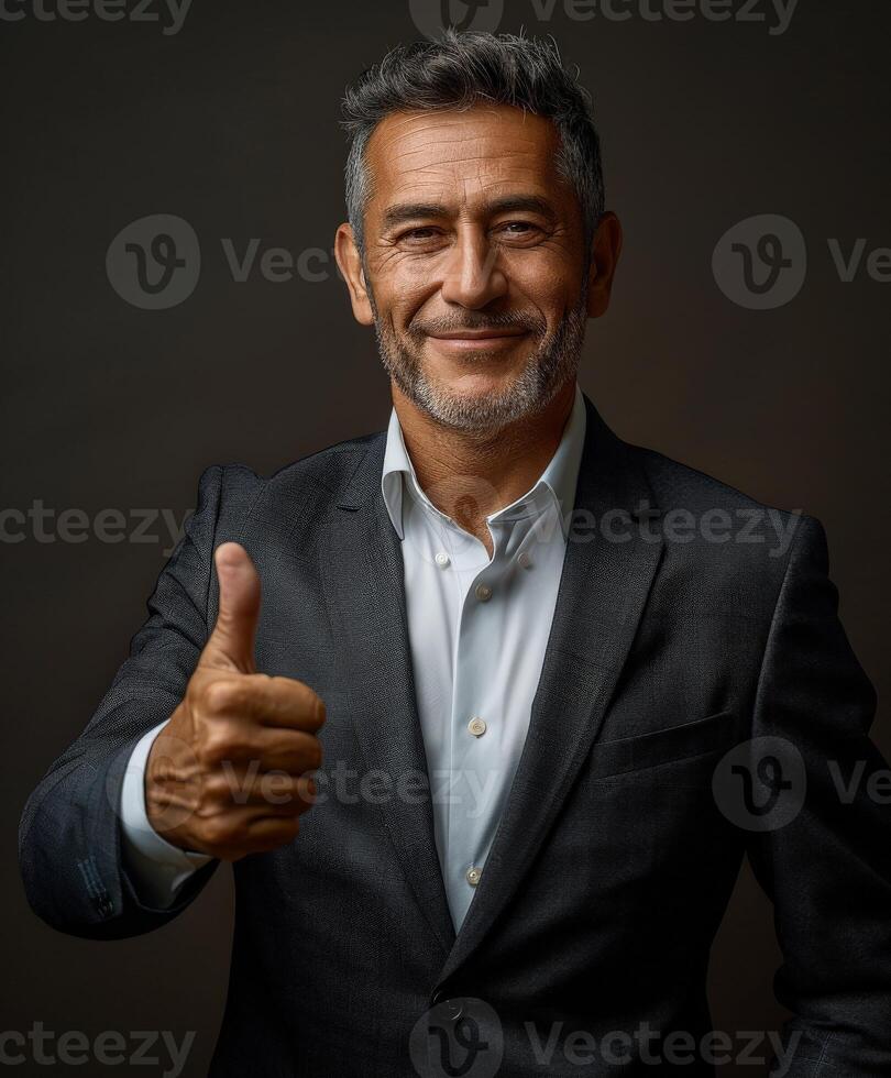 Businessman in Suit Giving Thumbs Up photo