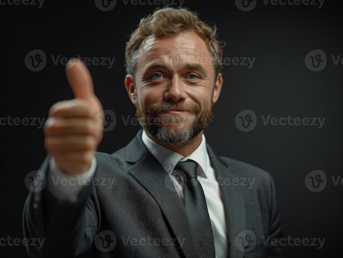 Businessman in Suit Giving Thumbs Up photo