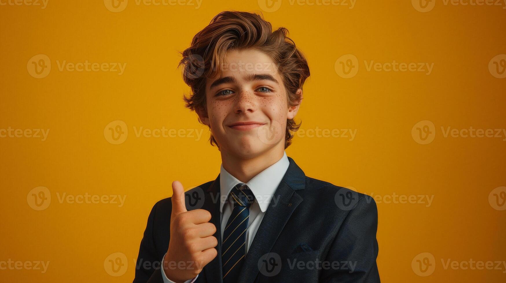 Young Man in Suit Giving Thumbs Up photo