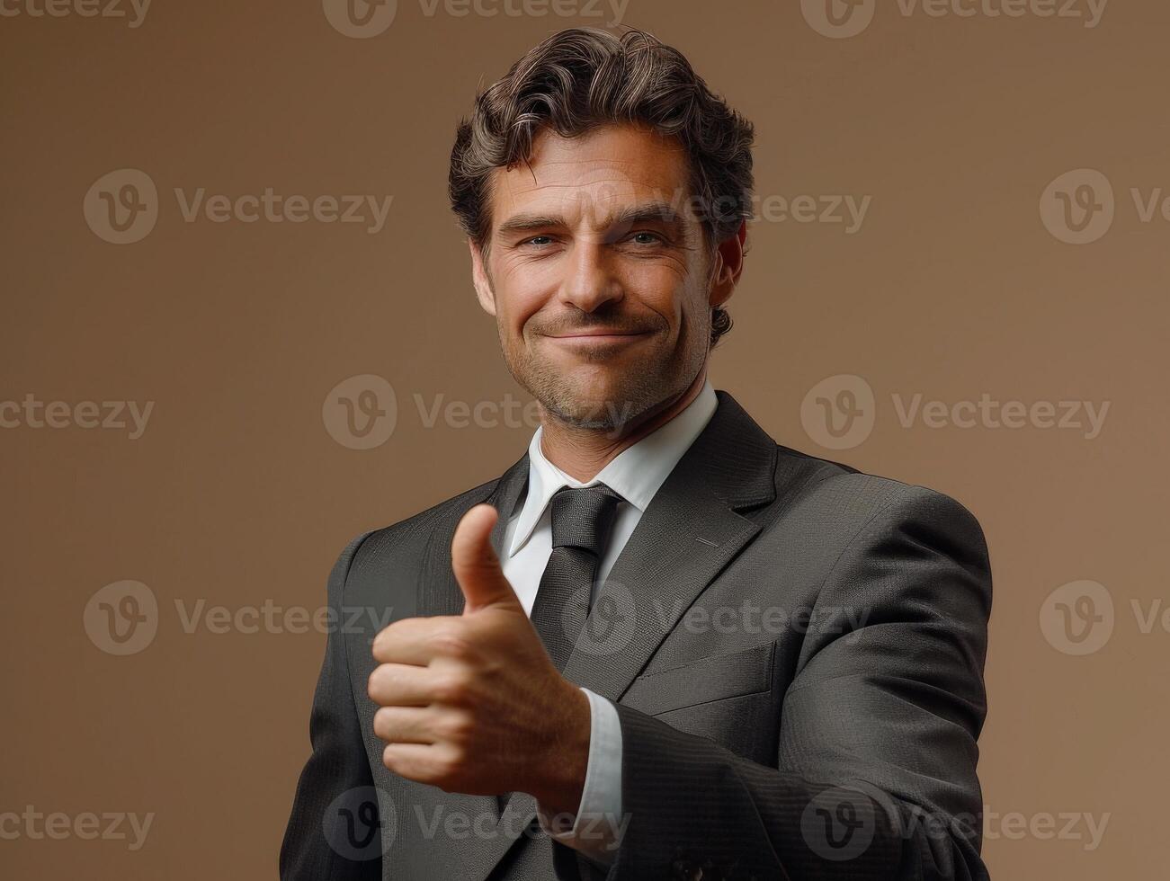 Businessman in Suit Giving Thumbs Up photo