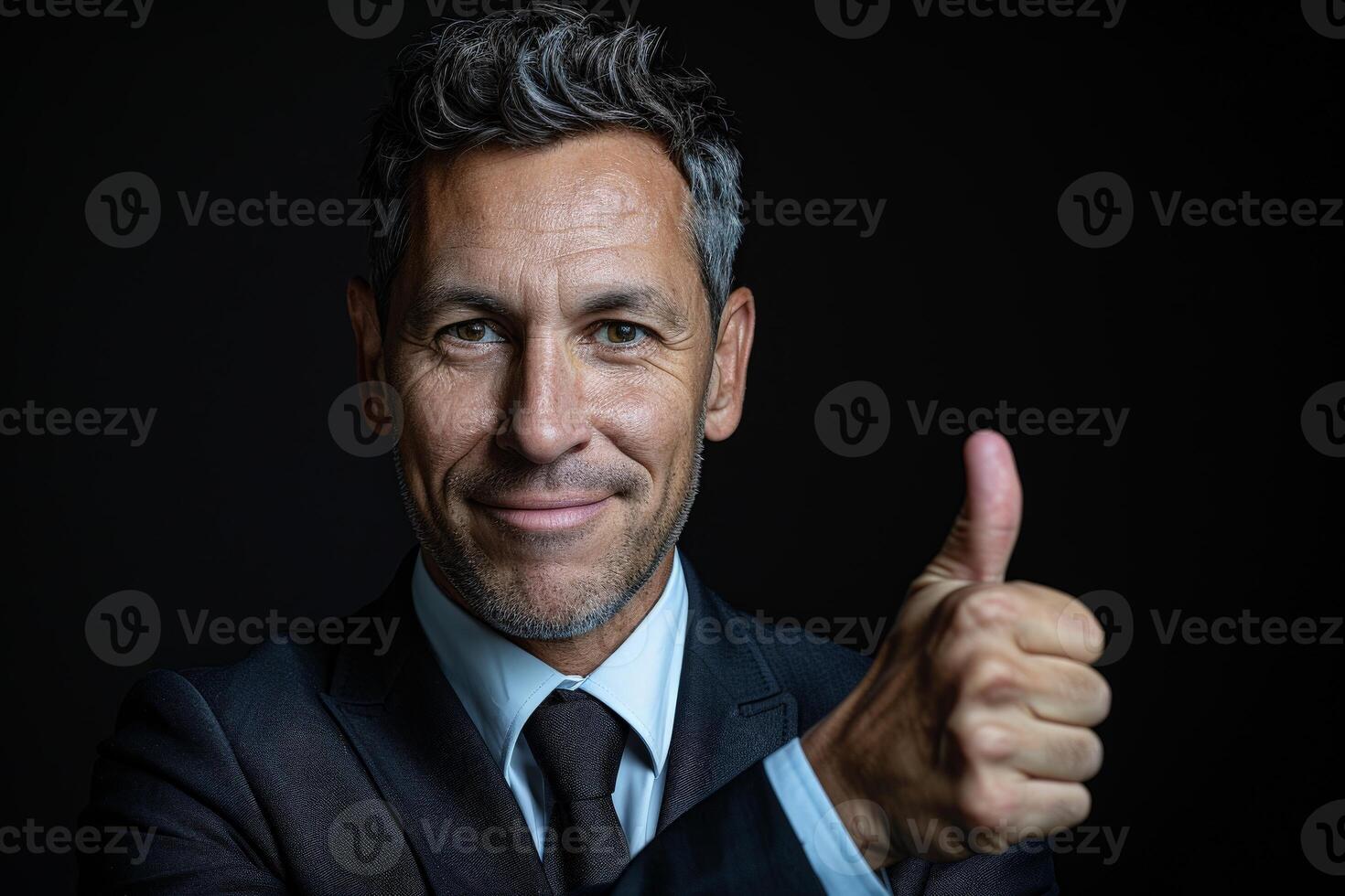 Businessman in Suit Giving Thumbs Up photo