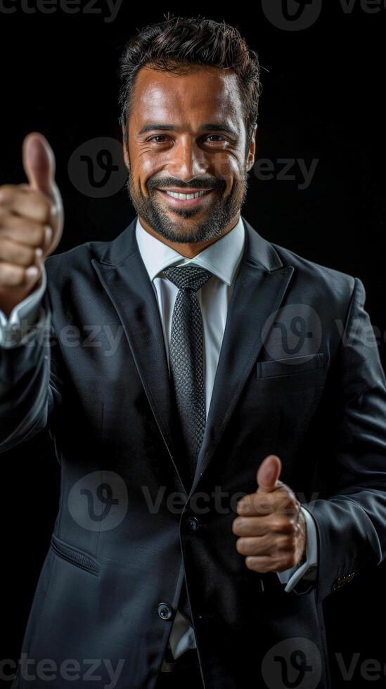 Businessman in Suit Giving Thumbs Up photo