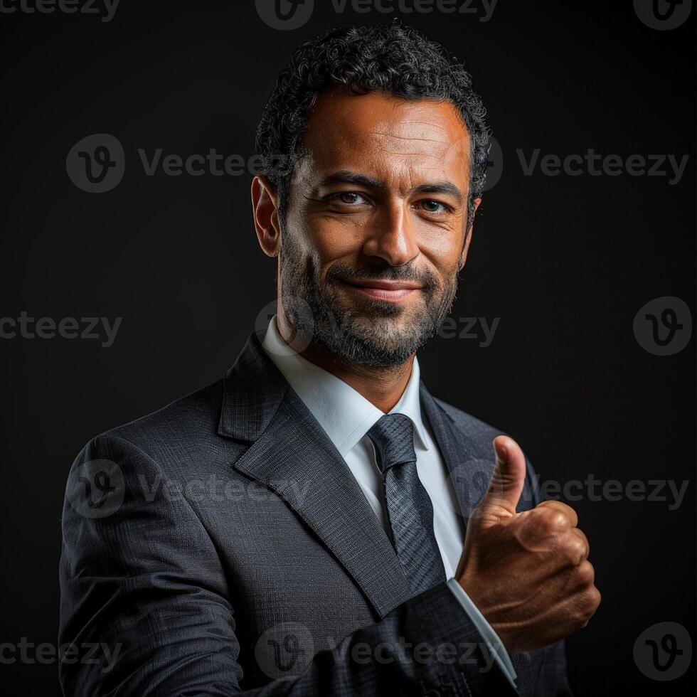 Businessman in Suit Giving Thumbs Up photo