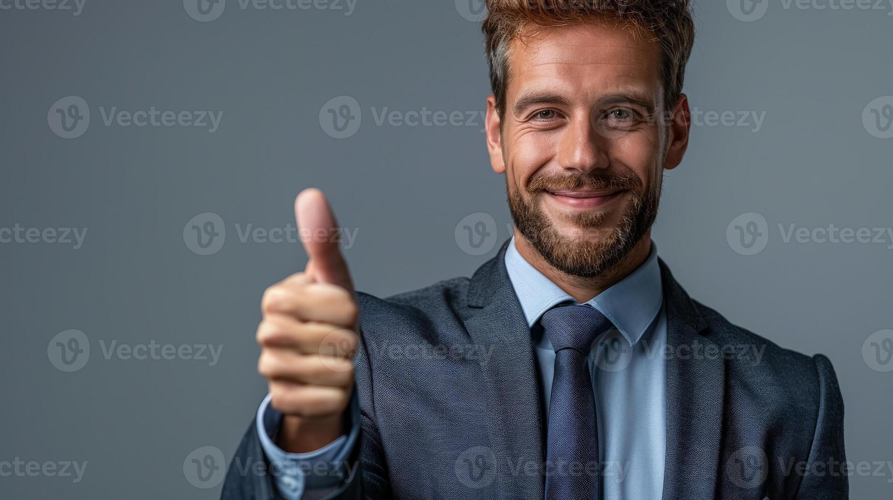 Businessman in Suit Giving Thumbs Up photo