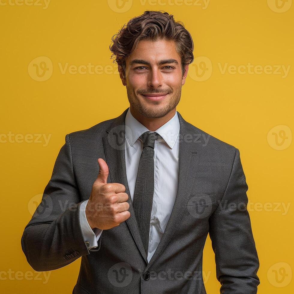 Businessman in Suit Giving Thumbs Up photo