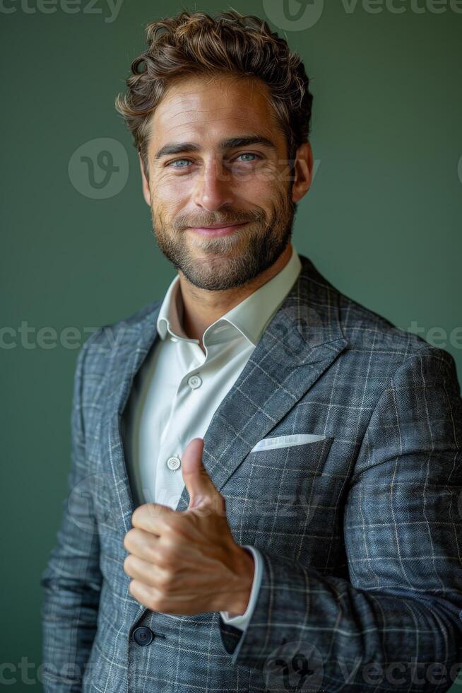 Businessman in Suit Giving Thumbs Up photo