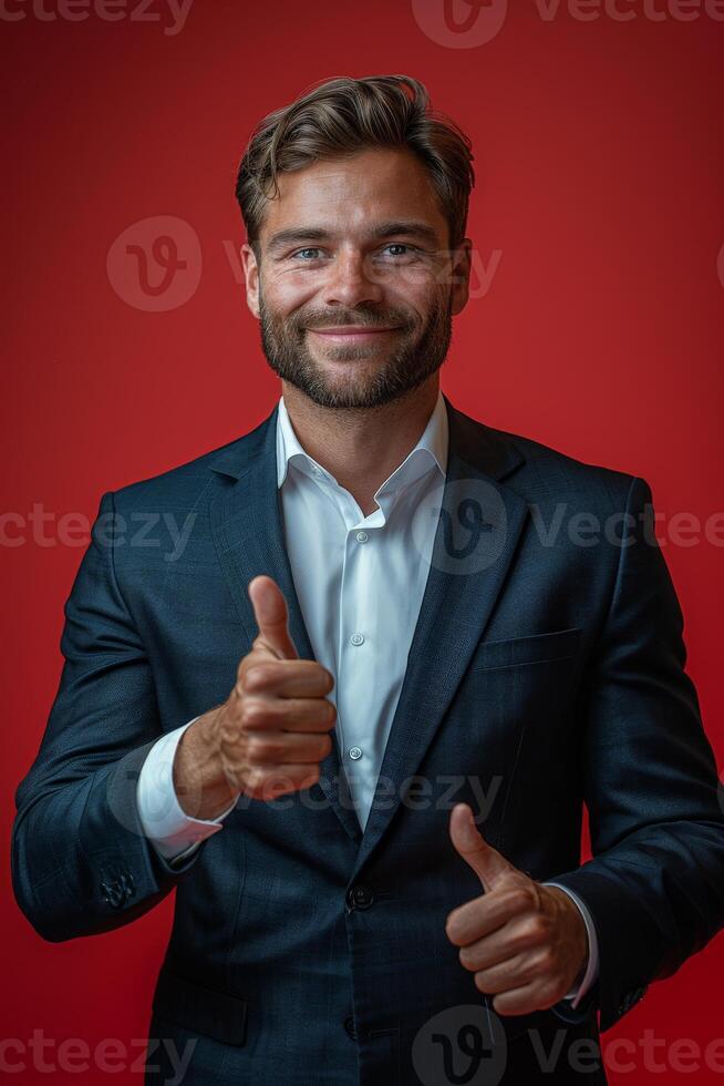 Businessman in Suit Giving Thumbs Up photo