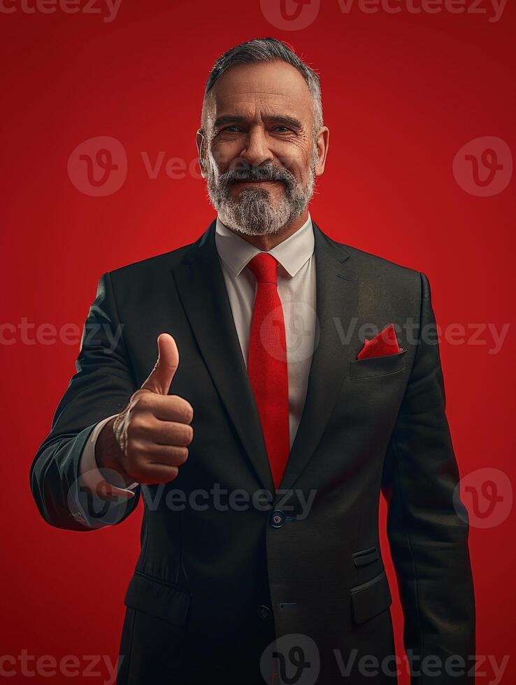 Businessman in Suit Giving Thumbs Up photo