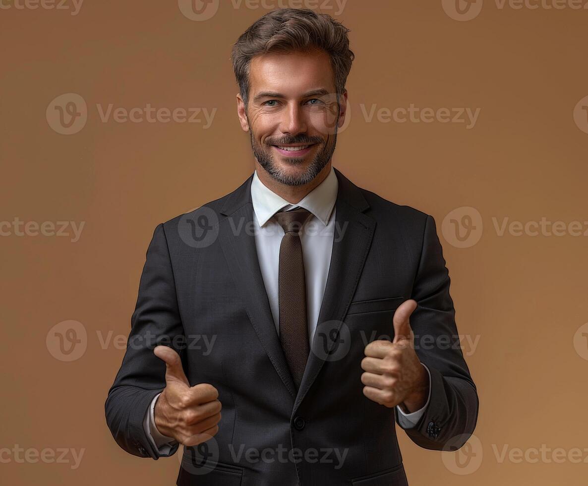 Businessman in Suit Giving Thumbs Up photo