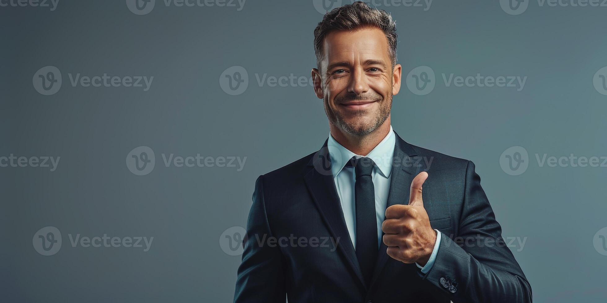Businessman in Suit Giving Thumbs Up photo