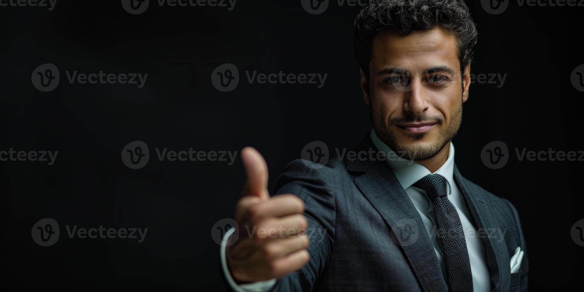 Businessman in Suit Giving Thumbs Up photo