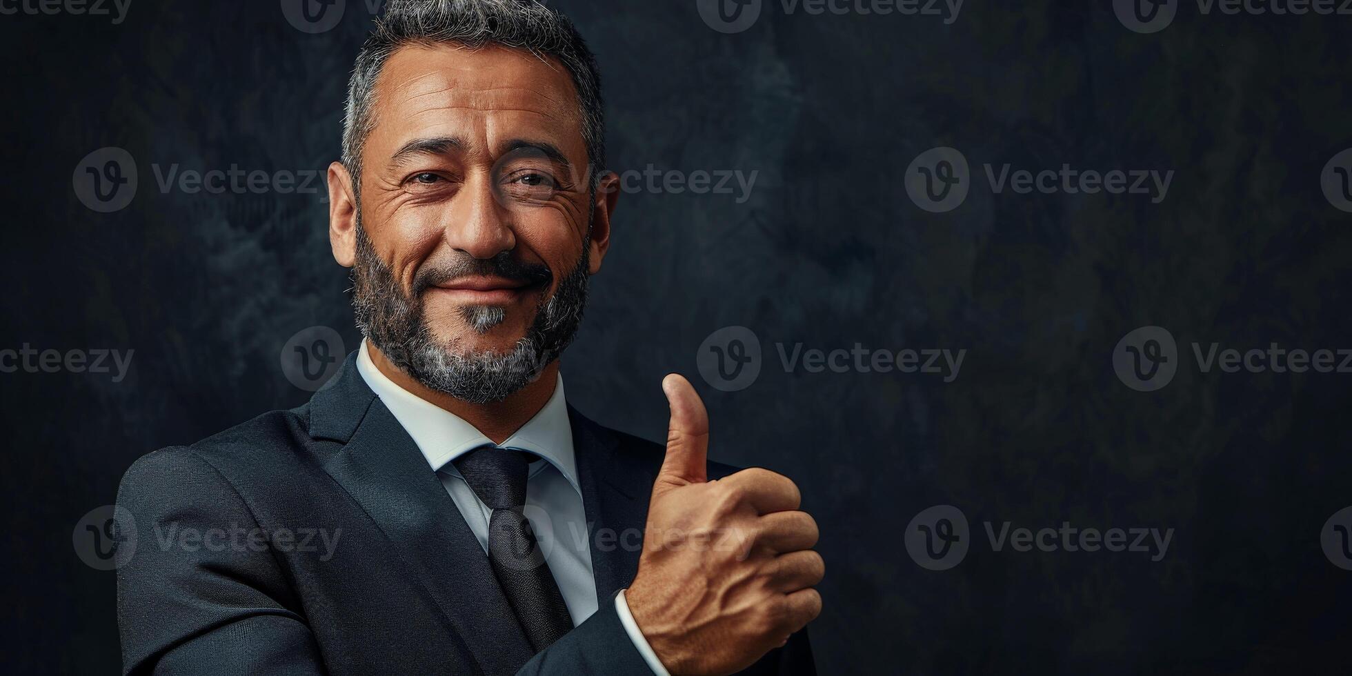Businessman in Suit Giving Thumbs Up photo