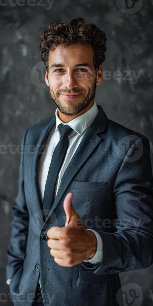 Businessman in Suit Giving Thumbs Up photo