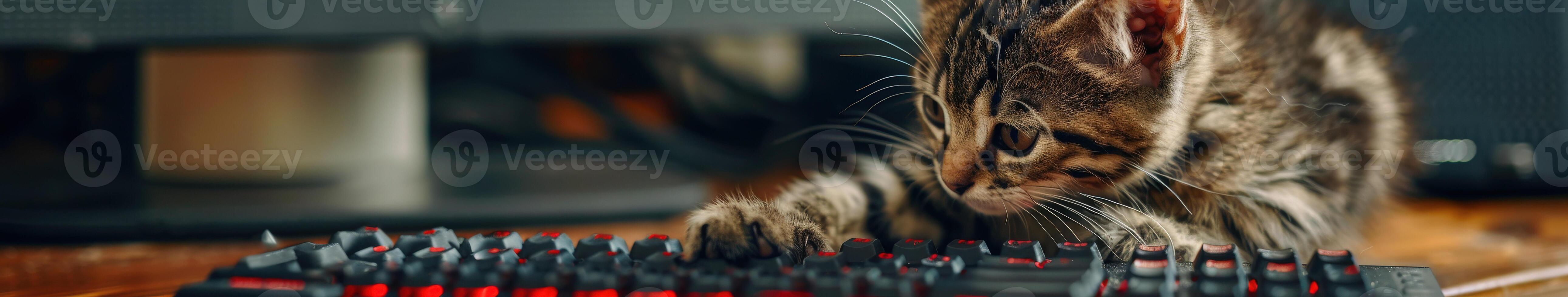 Tabby Cat Using a Computer photo
