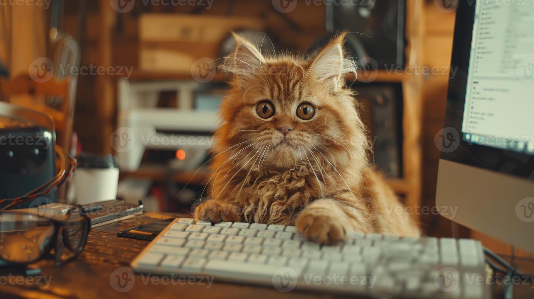 Cat Using A Computer Keyboard photo