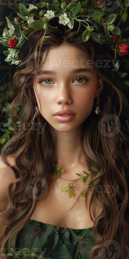 Woman With Long Hair Wearing Flower Crown photo