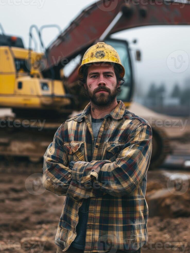 Construction Worker Posing at Site photo