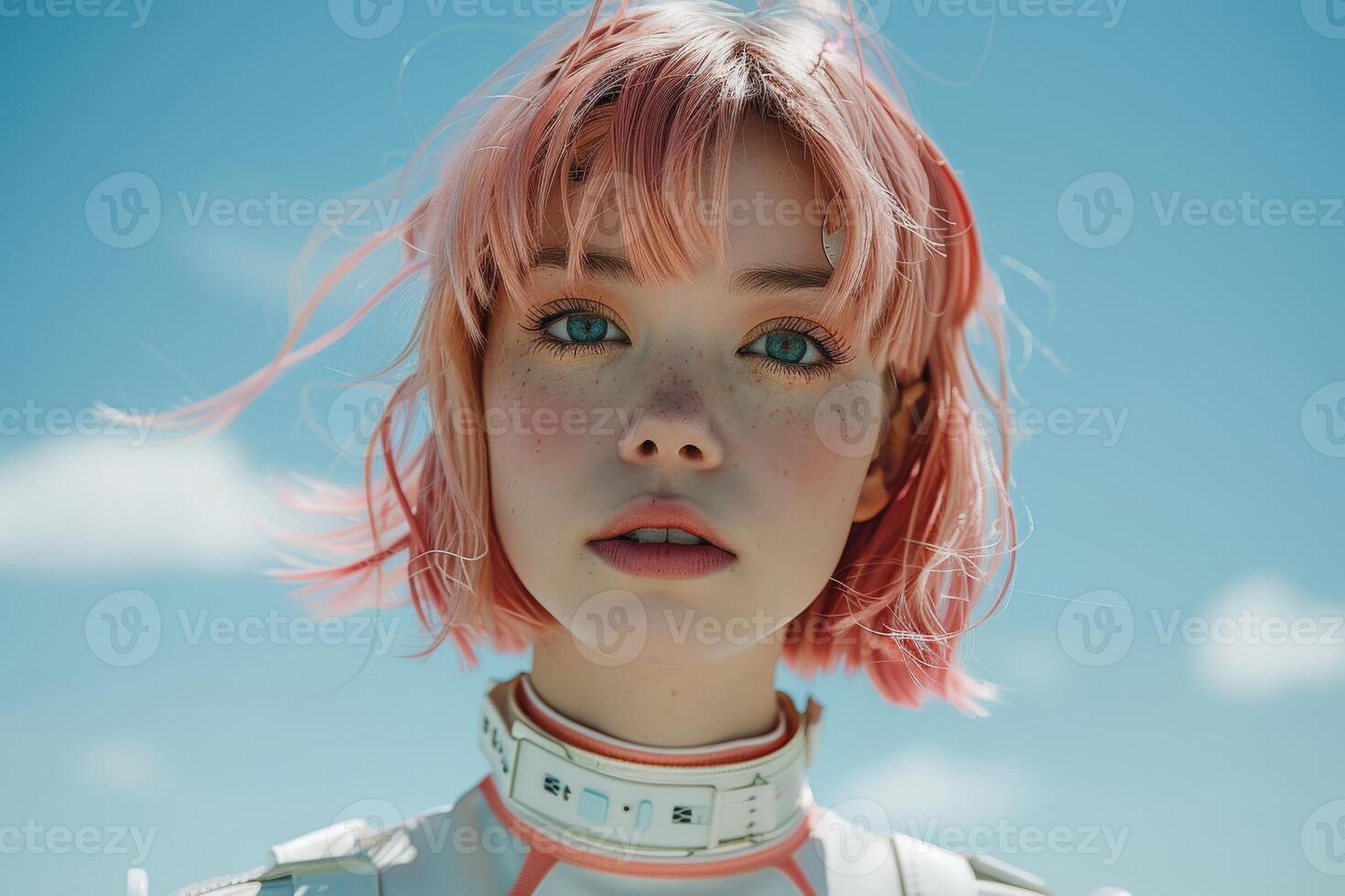 Close Up Portrait of a Person With Pink Hair photo