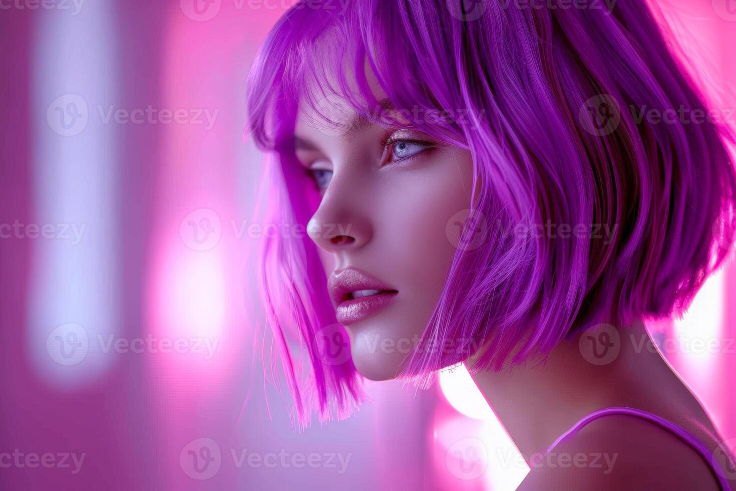 Woman With Purple Hair and Blue Eyes photo