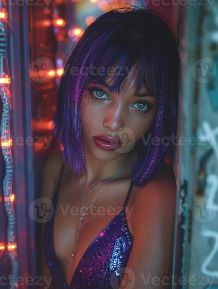 Woman With Purple Hair and Blue Eyes photo