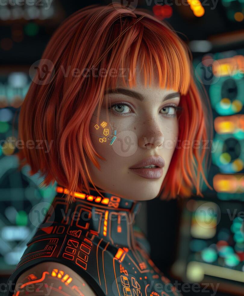 Red-Haired Woman in Futuristic Suit photo