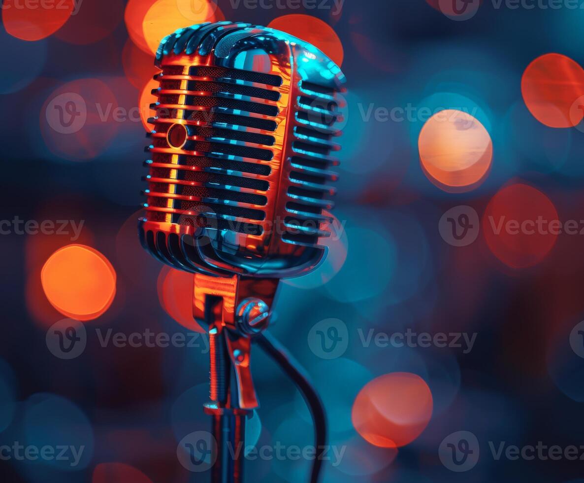 Close up of a Microphone on a Stand photo
