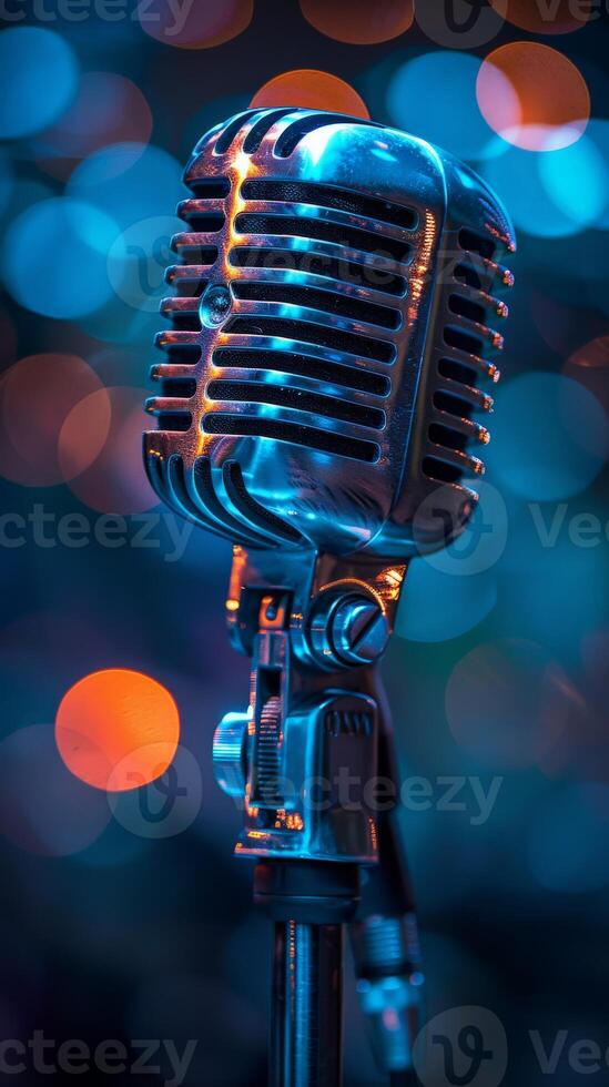 Vintage Microphone With Blurry Background photo