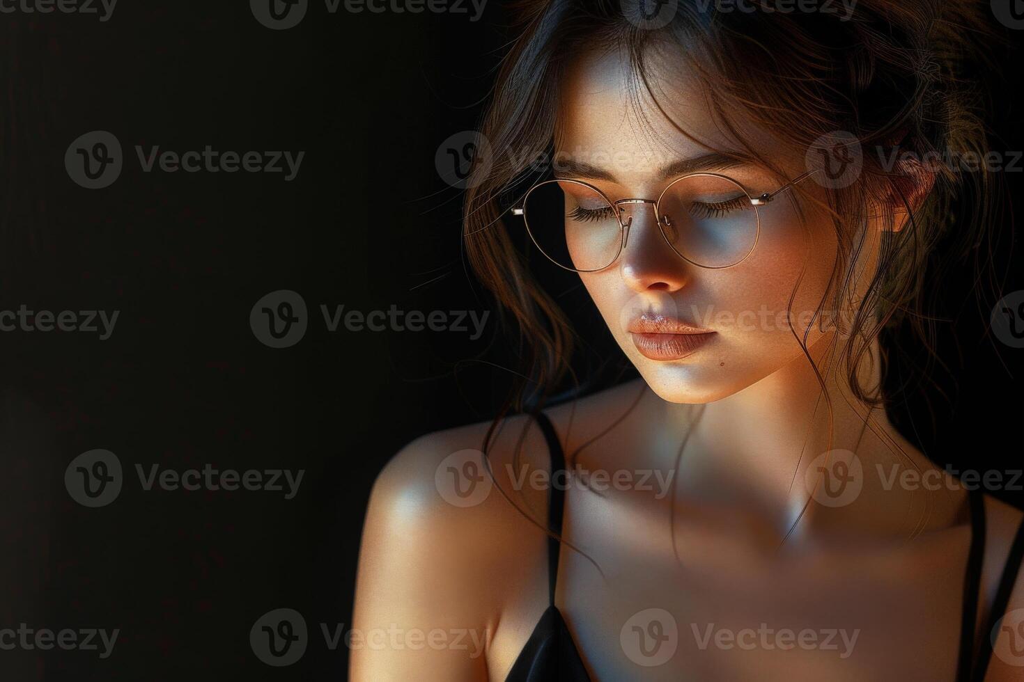 Woman Wearing Glasses Checking Cell Phone photo
