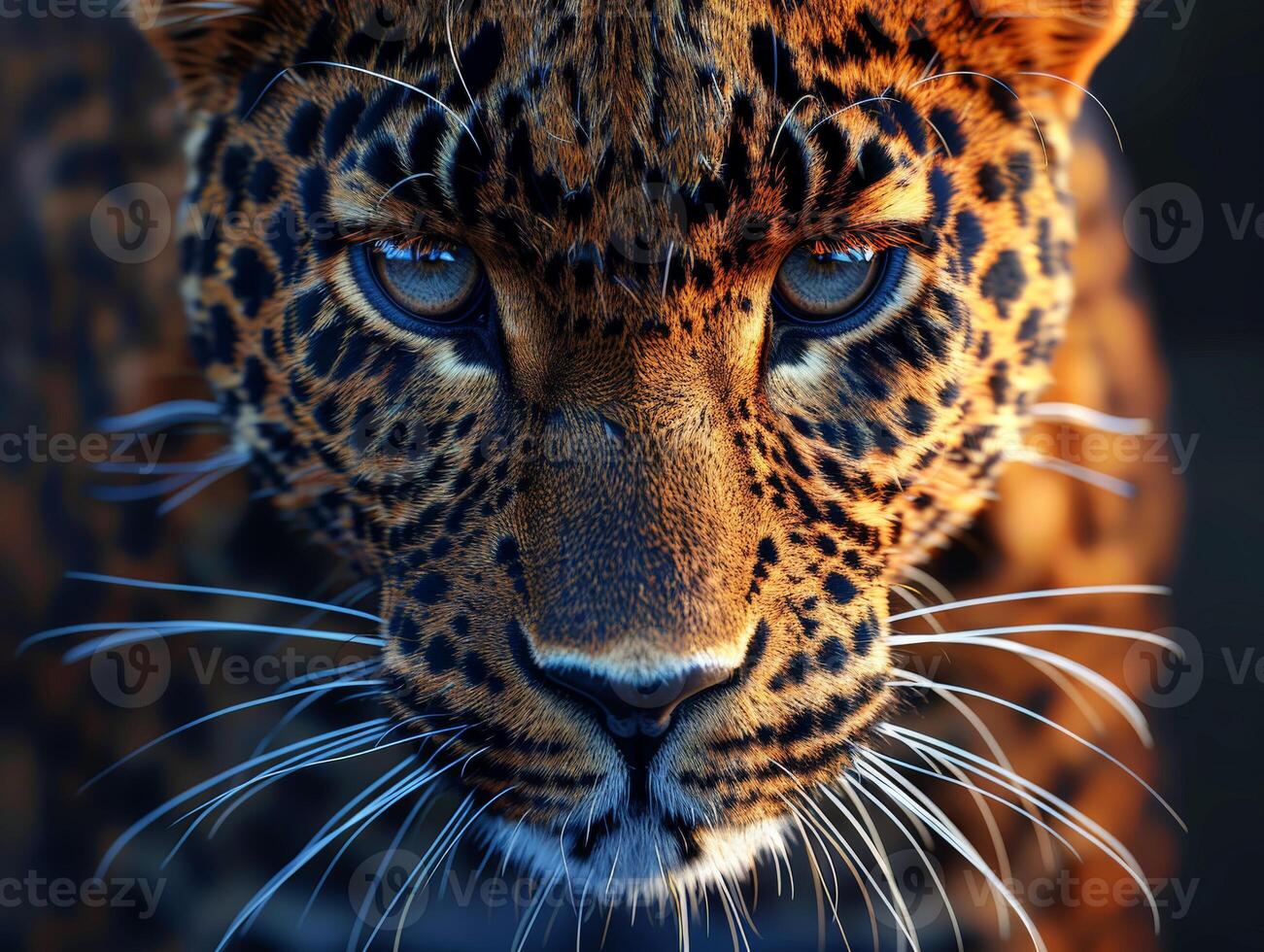 Close Up of a Leopards Face With Blue Eyes photo