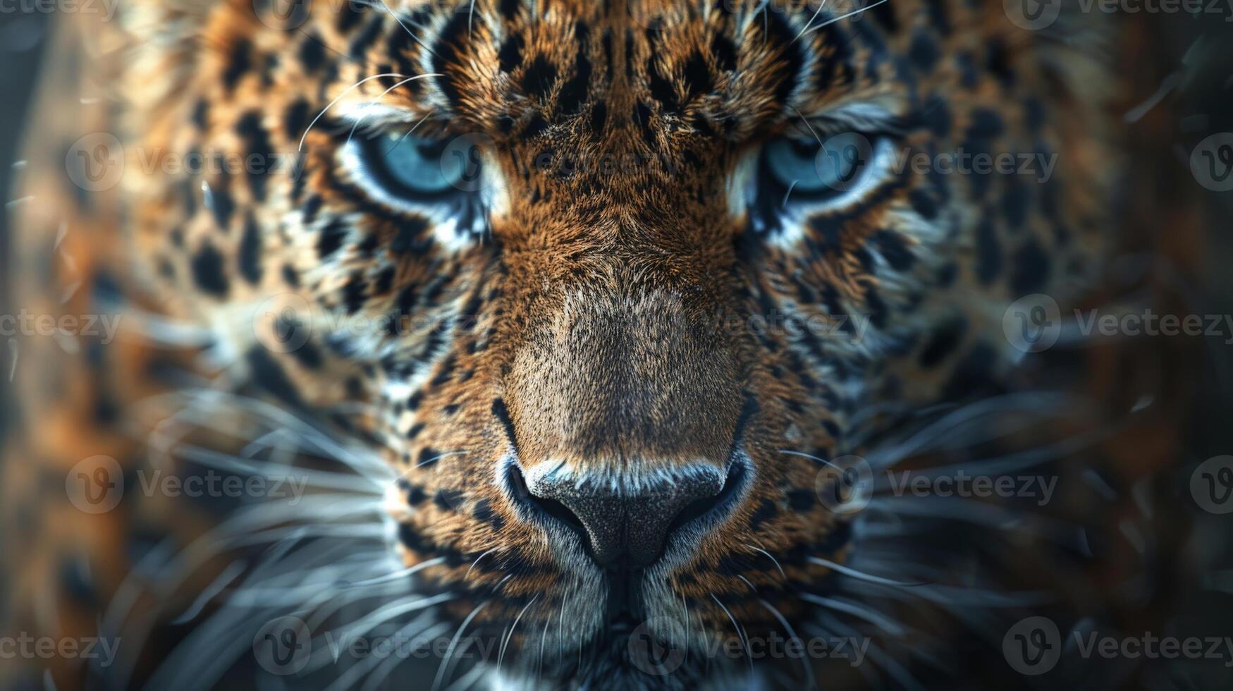 Close Up of Leopards Face With Blue Eyes photo