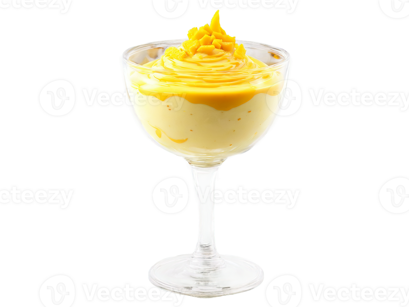 Shrikhand with Mango Creamy shrikhand swirled with mango puree served in a transparent glass bowl png