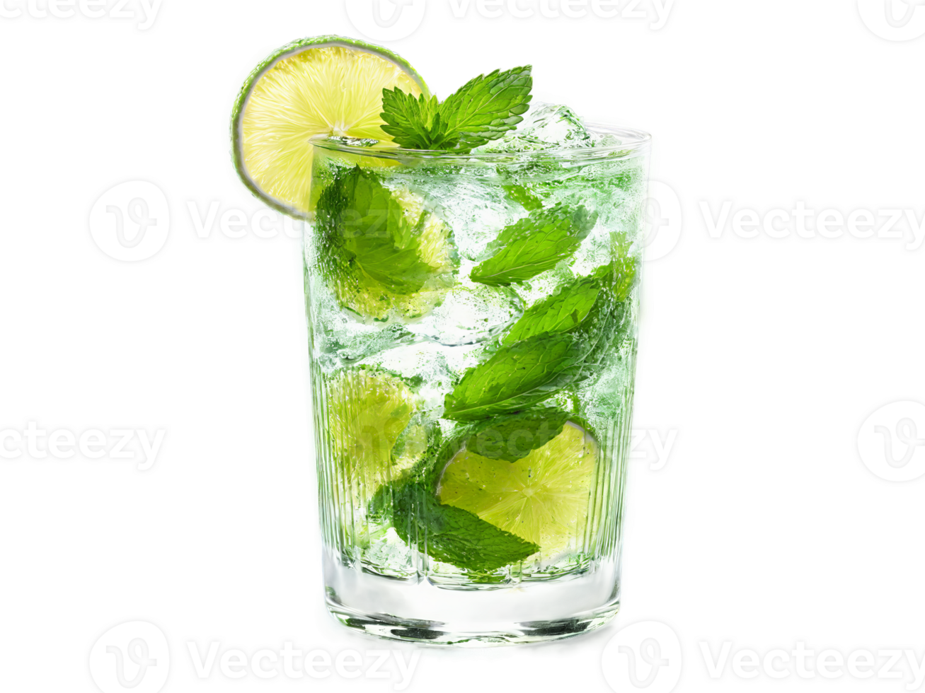 Summer cocktail mojito with fresh lime and mint served in a transparent glass lively png