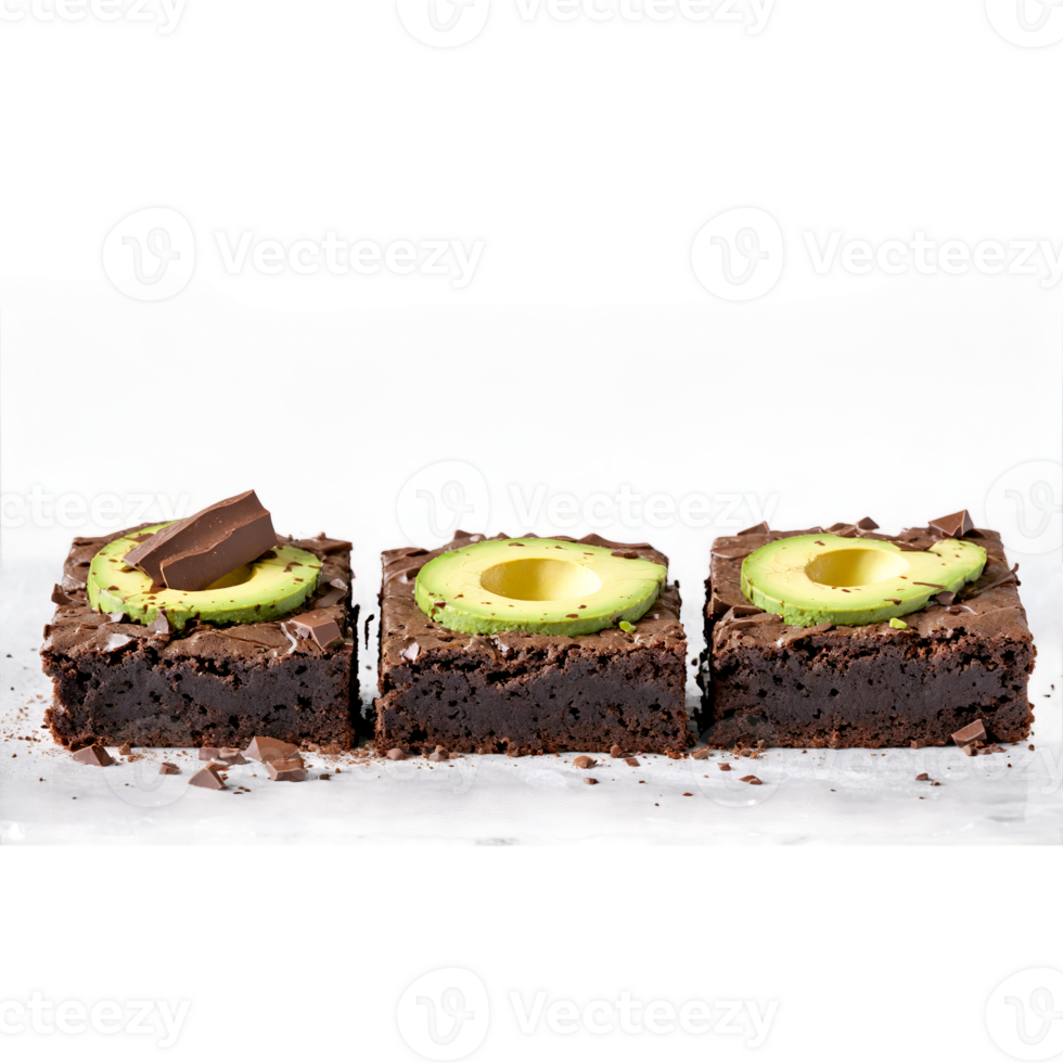 Avocado chocolate brownies fudgy and decadent slicing apart with a dusting of cocoa powder falling png
