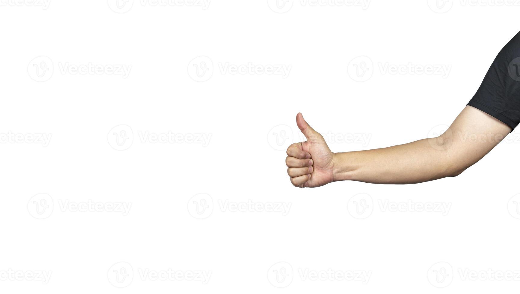 Mysterious hands make his hand into the form of a like button. He is dressed in a black t shirt, with a white background. Clipping Paths. photo