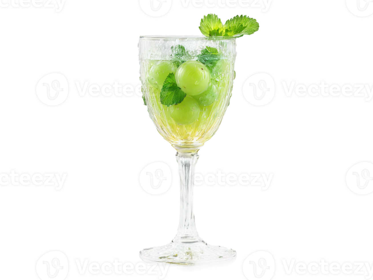 Gooseberry Juice Tart gooseberry juice in a crystal goblet gooseberries and mint splash dynamically frozen png