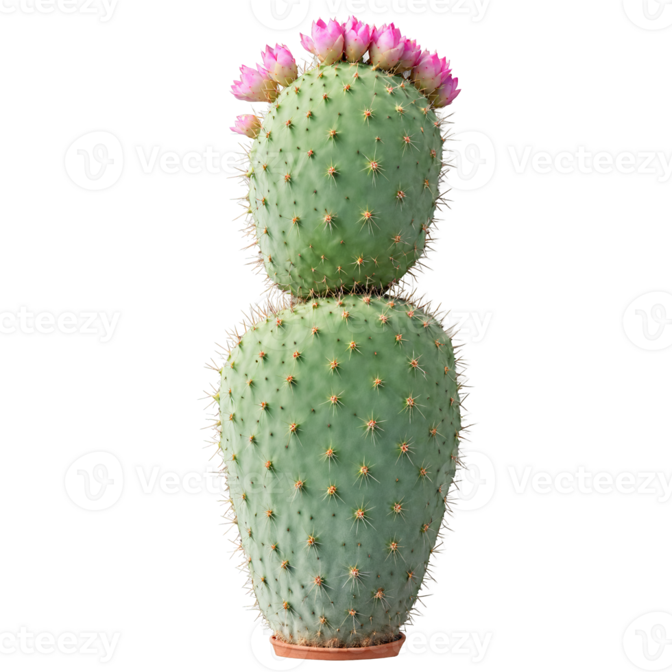 Prickly Pear Cactus flat green paddle shaped segments with small spines in a terracotta pot png